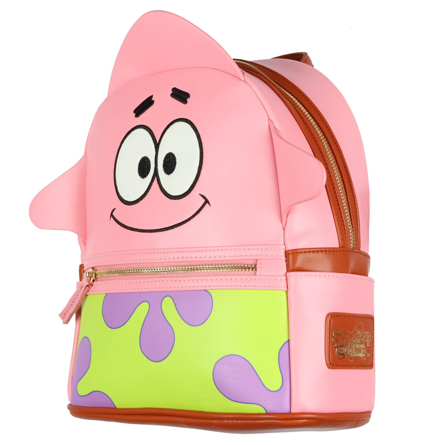 INTIMO SpongeBob Squarepants Mini Backpack Patrick Embroidered Face with 3D Star Rays Purse Travel Bag