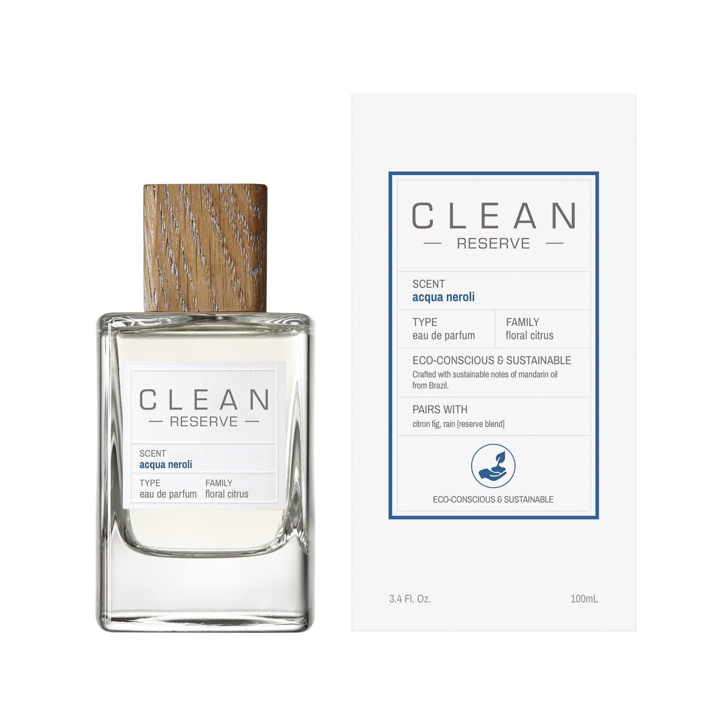 CLEAN RESERVE Acqua Neroli Eau de Parfum | Eco-Conscious & Sustainable Spray Fragrance | Vegan, Phthalate-Free, & Paraben-Free | 3.4 Fl Oz/100mL