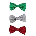 LUX ACCESSORIES Christmas Xmas Red Green Silver Glitter Bow Hair Clips (3pc)