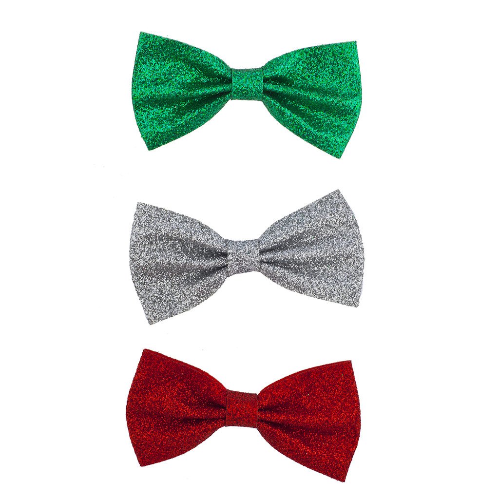 LUX ACCESSORIES Christmas Xmas Red Green Silver Glitter Bow Hair Clips (3pc)