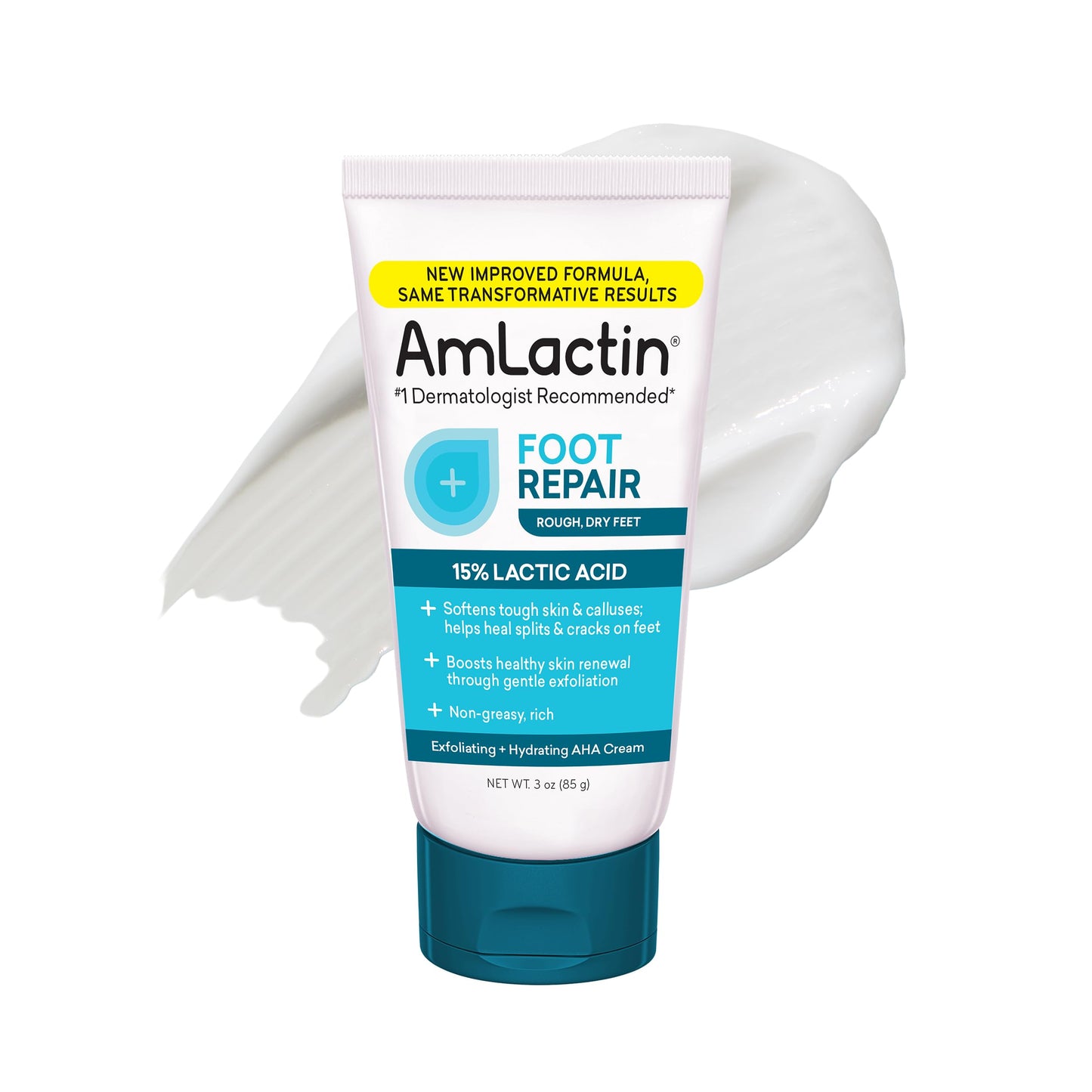AmLactin Foot Repair Cream - Therapeutic Foot Cream for Dry Cracked Heels and Feet - Callus Softener - No-Scrub Exfoliator and Moisturizer with 15%
