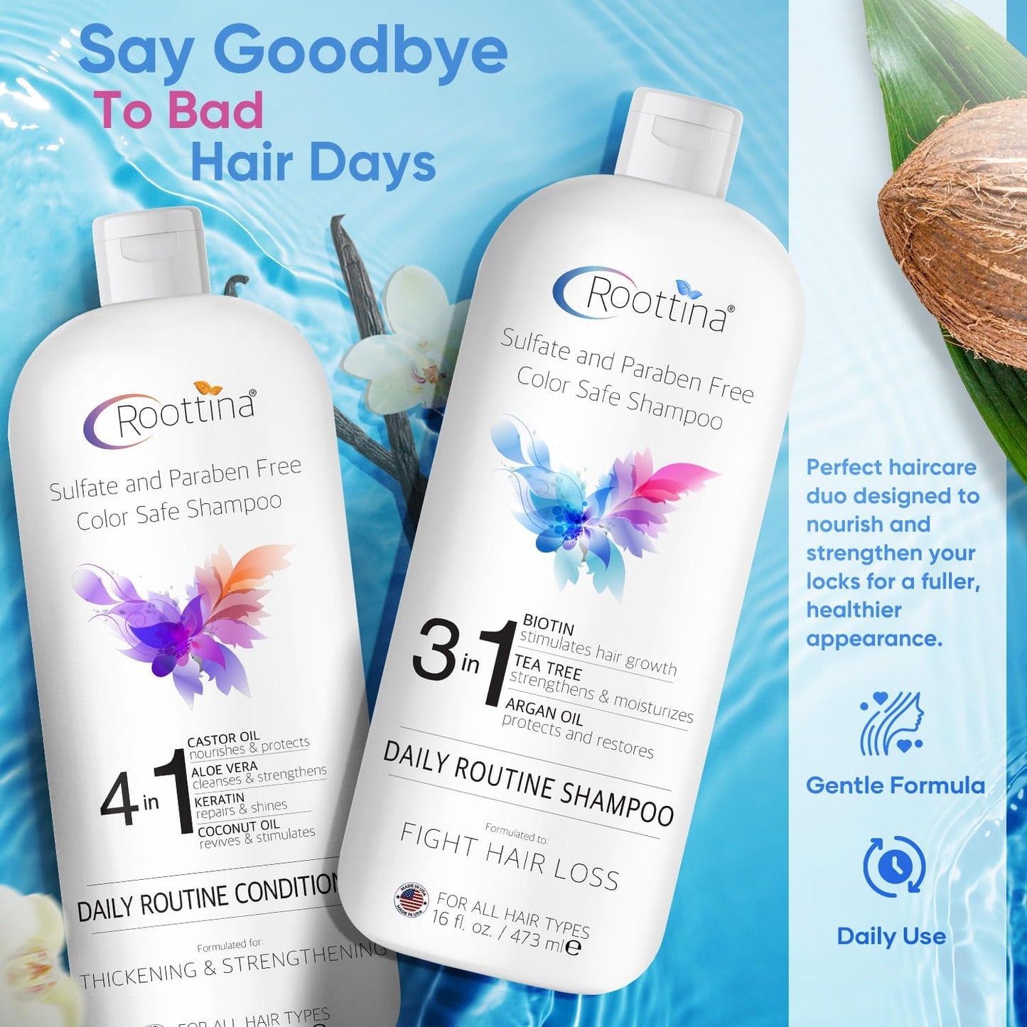 Hair Thickening Shampoo and Conditioner Set for Thinning Hair and Hair Loss Concerns - Volumizing Formula With Biotin & DHT Blockers, Sulfate-Free