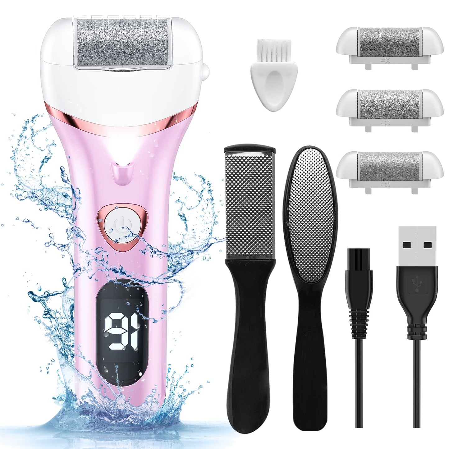 Electric Foot Callus Remover, Rechargeable Portable Electronic Foot File Pedicure Kits, Waterproof Foot Scrubber File, Professional Pedicure Tools