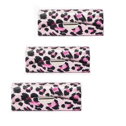 Tiger007 Lipstick Case with Mirror, 3 pcs Lipstick Case Holder with Leopard Pattern Style, Vintage Leopard Print Cloth Lipstick Box (Leopard pattern)