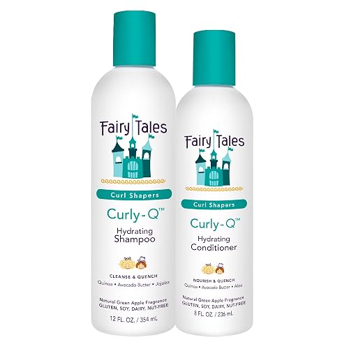 Fairy Tales Curly Q Hydrating Kids Shampoo 12oz and Conditioner 8oz - Paraben, Sulfate, Gluten, and Nut Free - For All Curl Types Including Multi