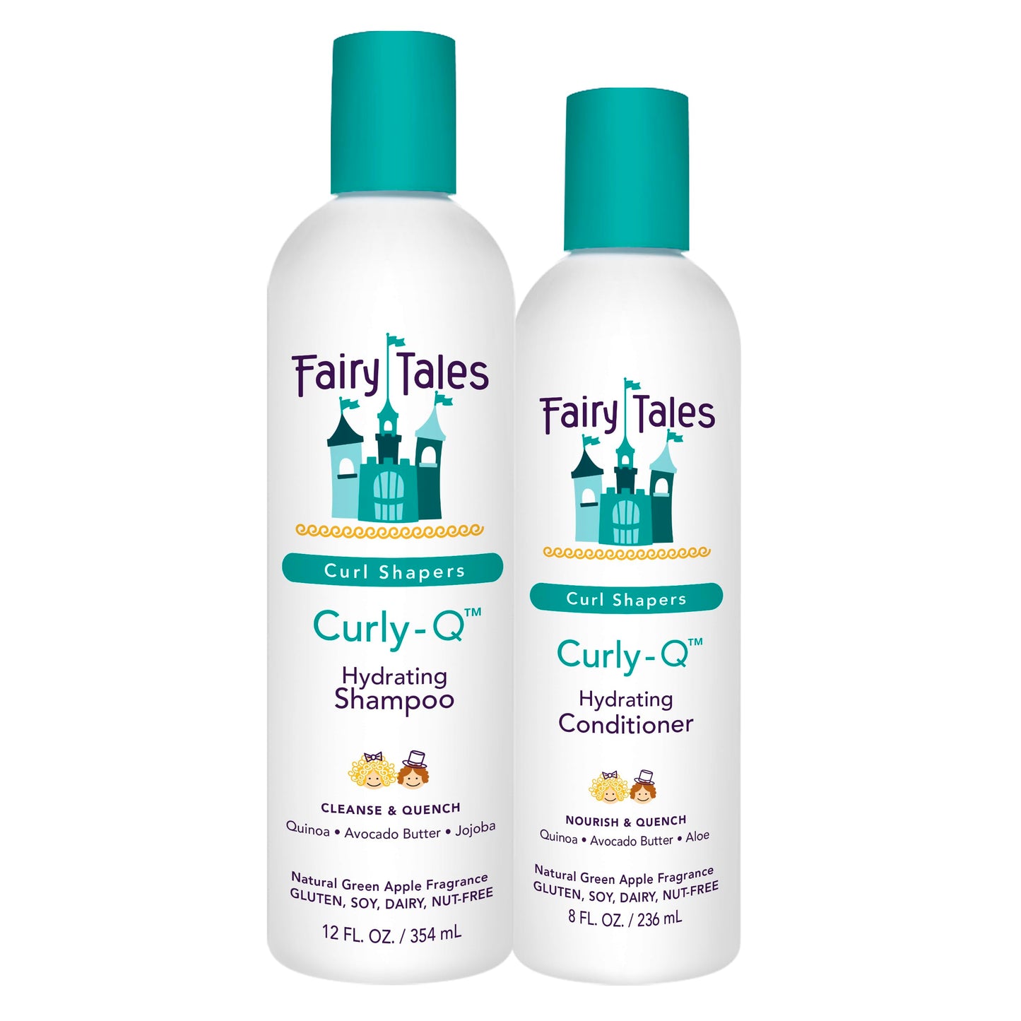 Fairy Tales Curly Q Hydrating Kids Shampoo 12oz and Conditioner 8oz - Paraben, Sulfate, Gluten, and Nut Free - For All Curl Types Including Multi