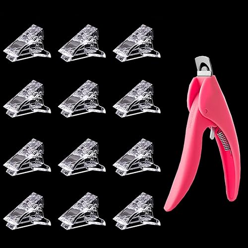 12Pcs Nail Tips Clip for Quick Building Polygel Nail Clips for Polygel Finger Nail Extension Manicure Nail Art Tool with 1Pcs False Nail Tip Trimmer
