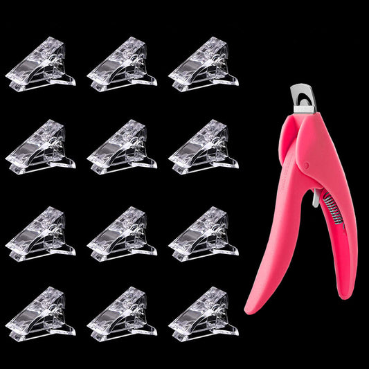 12Pcs Nail Tips Clip for Quick Building Polygel Nail Clips for Polygel Finger Nail Extension Manicure Nail Art Tool with 1Pcs False Nail Tip Trimmer