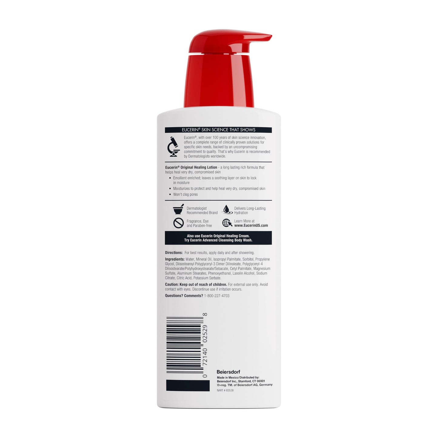 Eucerin Original Healing Rich Body Lotion for Extremely Dry, Compromised Skin, Emollient Enriched Body Moisturizer, 16.9 Fl Oz Bottle