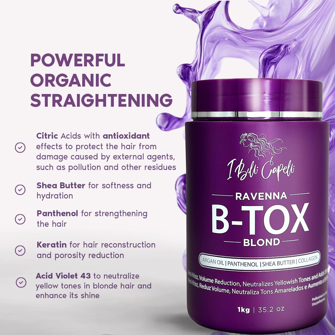 I Belli Capelli Ravenna Hair B-tox Treatment for Blond Hair, 35.2 oz (1kg) - Formaldehyde-Free, Anti-Frizz, Smoothing, Deep Hydrating