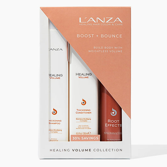 L'ANZA Healing Volume Trio Hair Kit, Thickening Shampoo and Conditioner with Root Effects Mousse Hairspray in a Gift Box, Luxury Hair Care Kit