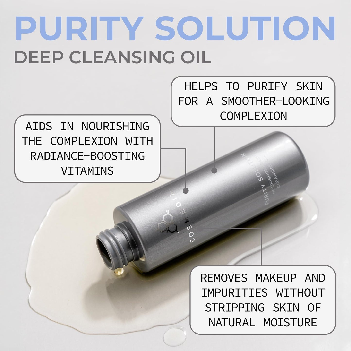 COSMEDIX Purity Solution Cleansing Oil - 2-in-1 Makeup Remover & Hydrating Facial Wash - Nutrient-Rich Cruelty-Free Skincare for Soft, Smooth