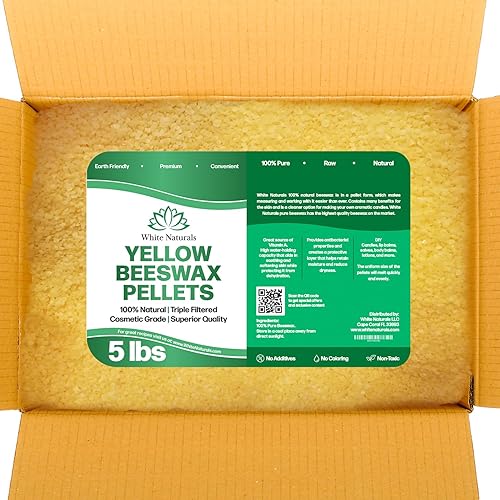 Yellow Beeswax Pellets 5lb, 100% Pure, Natural, Cosmetic Grade, Organic, Bees Wax Pastilles, Triple Filtered, Great For Candle Making, Soaps, Food