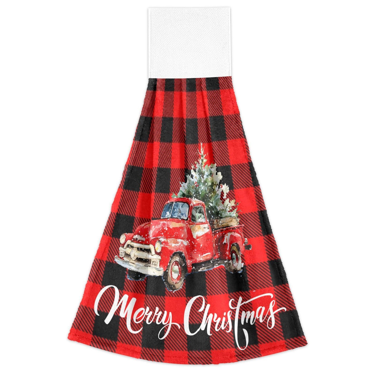 Boccsty Christmas Tree Truck Fingertip Bath Towels 2 Pcs New Year Red Black Plaid Tartan Hanging Kitchen Hand Towel Absorbent Dish Cloths…