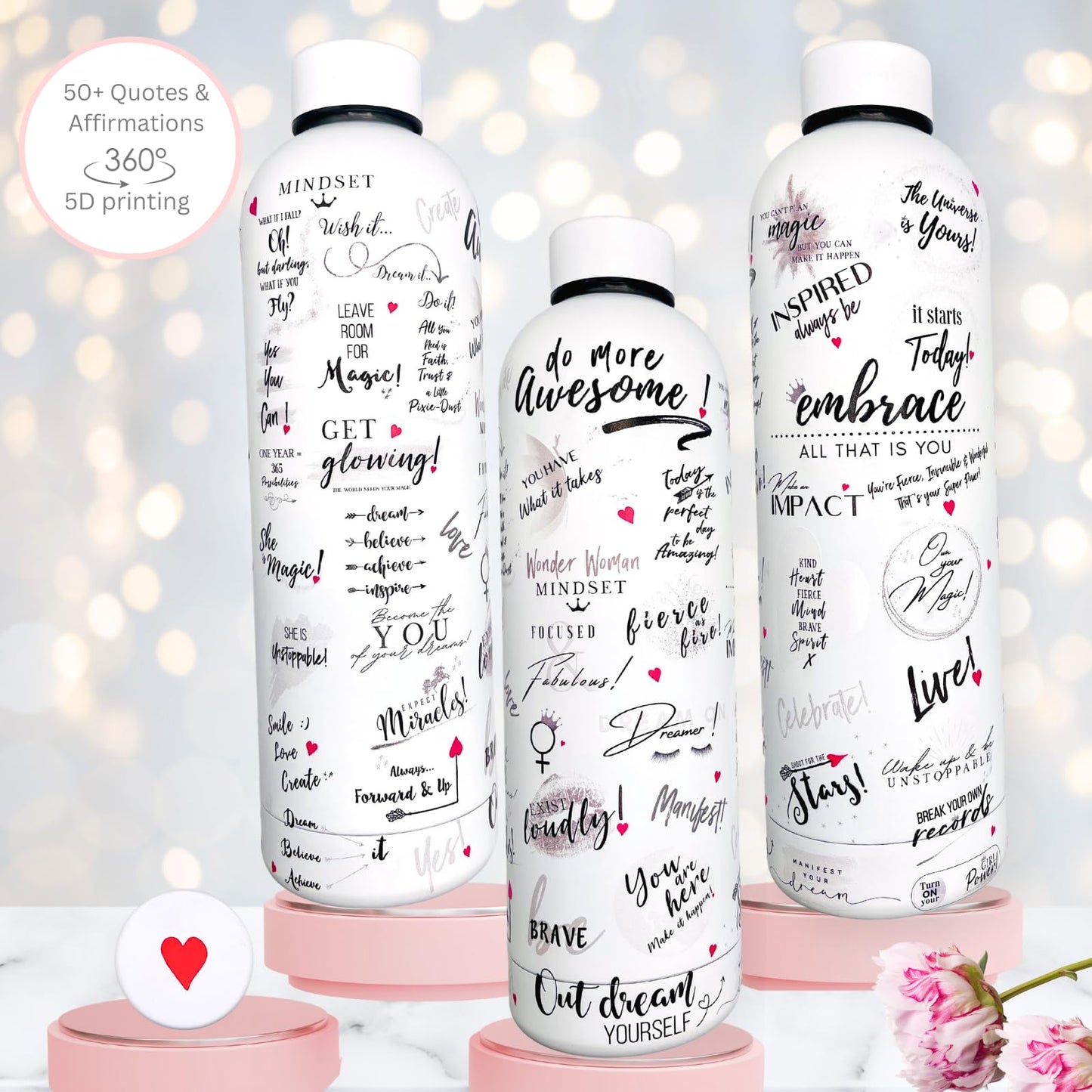 Girl Power 24/7 24oz Motivational Water Bottle - Be Unstoppable, Stainless Steel, Affirmation Bottle, Positive Gift for Women, Boss Lady