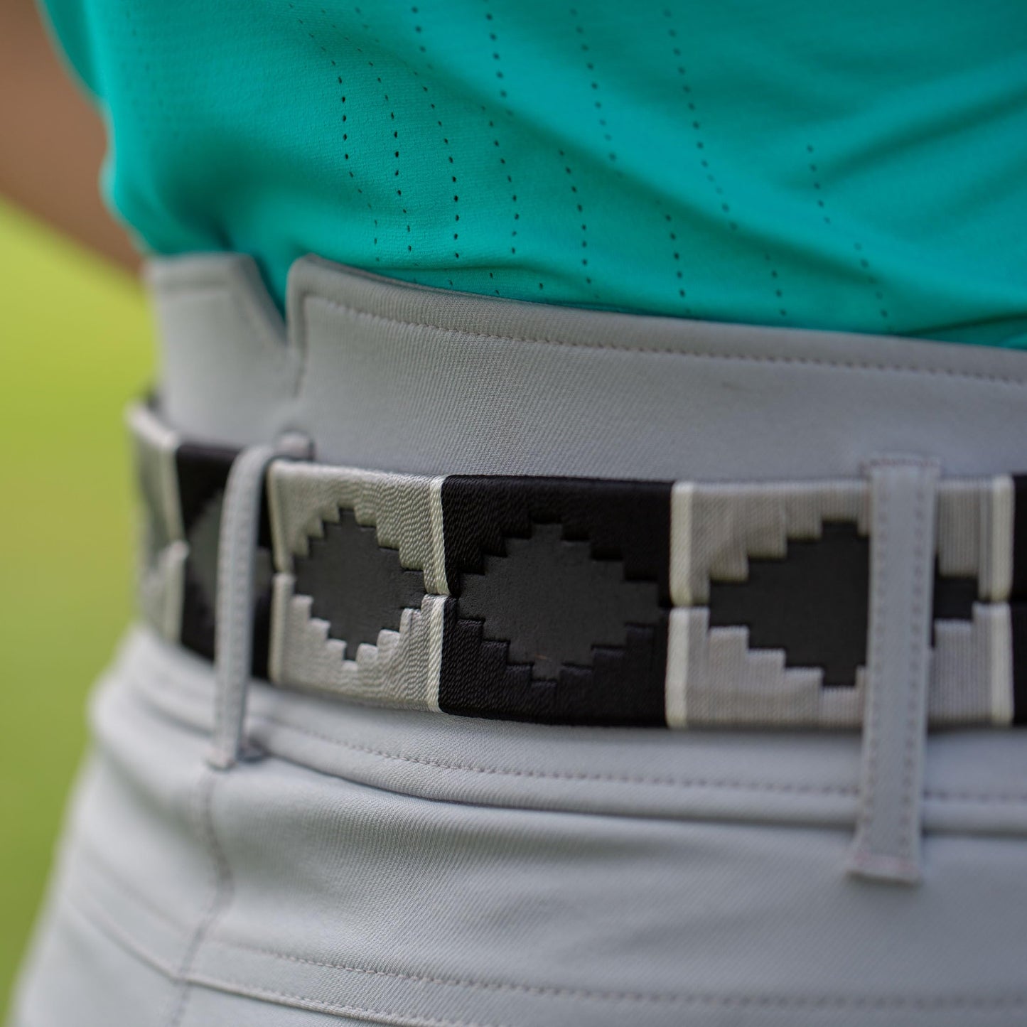 Equinavia Siri Leather Hand Woven Polo Belt | Gaucho Belt for Women, Men - Black/Grey - S