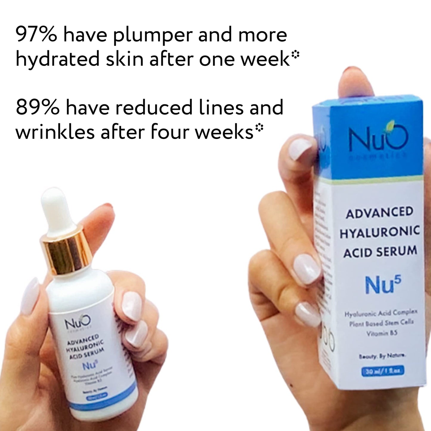nuorganic Hyaluronic Acid + B5 + Plant Stem Cells: Skin Feels Hydrated, Plumper, Dewy and Rejuvenated - PhytoCellular Science + Multi Molecular + 100