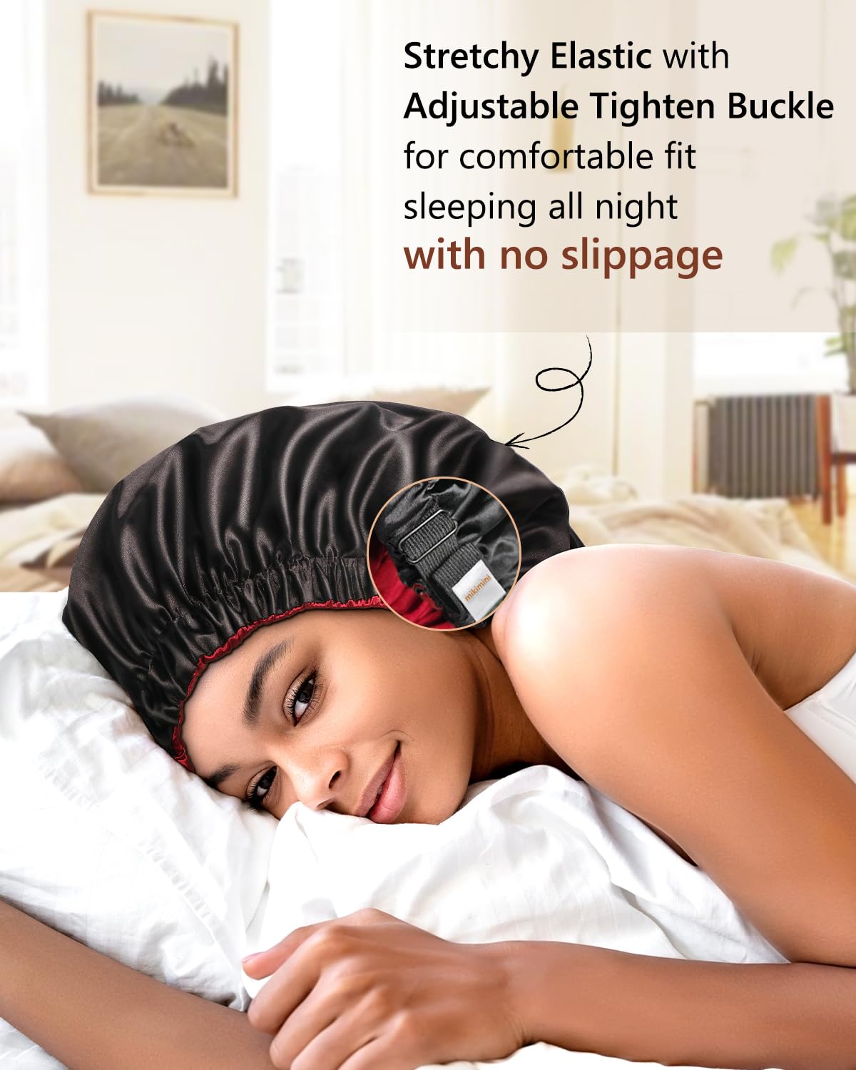 mikimini Satin Bonnet for Men and Women, Reversible Double Layer Sleeping Bonnet for Hair Braids with Anti-slip Adjustable Elastic Band Super Soft