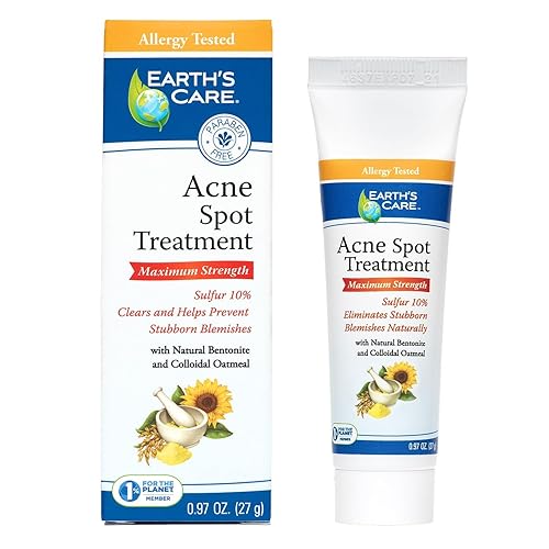 Earth's Care Acne Spot Treatment - 10% Sulfur Cream Medication to Clear Cystic Acne, Pimples and Blackheads on Face and Body (Tube 0.97 OZ)