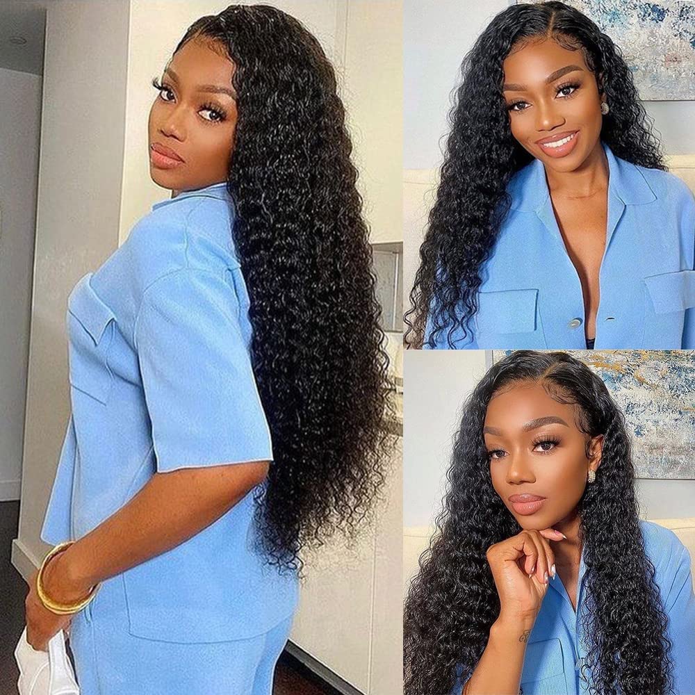 Glueless Water Wave Lace Front Wigs Human Hair for Women 180 Density Unprocessed Brazilian Virgin Human Hair Wigs with Baby Hair Pre Plucked Natural
