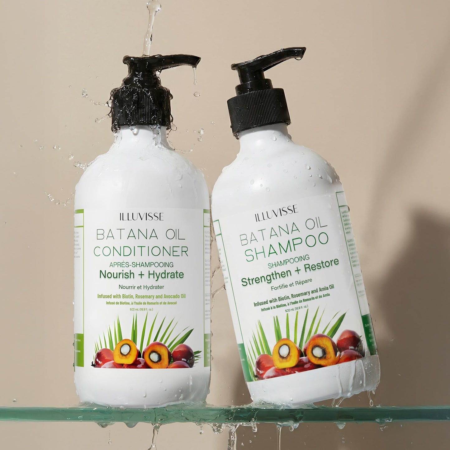 ILLUVISSE Batana Oil Shampoo and Conditioner Set for Hair Growth & Thickening, Organic Rosemary, Tea Tree Oil, Biotin & Aloe Vera Formula for Men