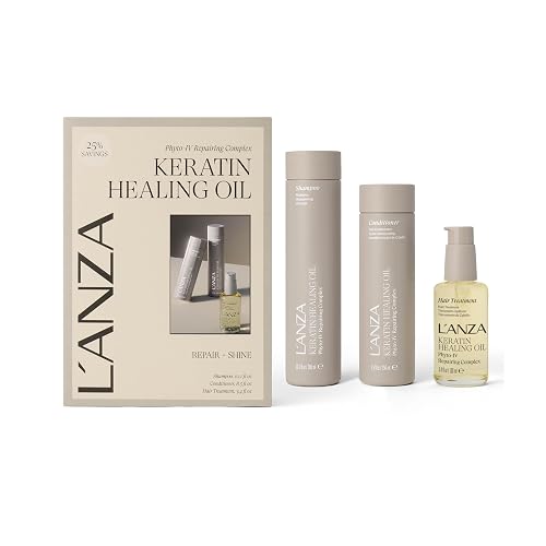 L'ANZA Keratin Healing Oil Hair Treatment, Shampoo & Conditioner Set, for Dry Damaged Locks, Moisturizing, Detangles, Reduces Breakage, Adds Shine