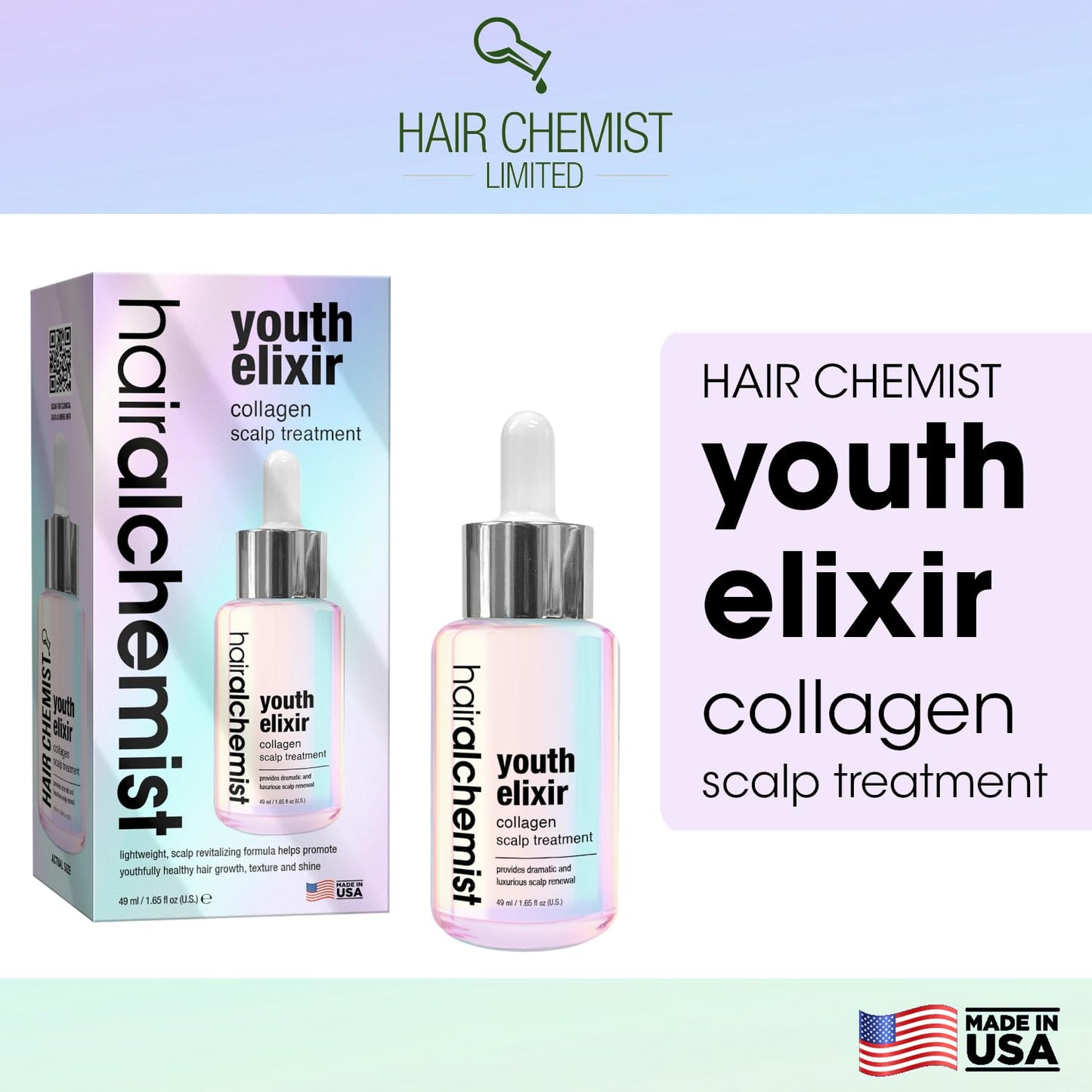 Hair Alchemist Youth Elixir Collagen Scalp Treatment 1.65 oz. for Youthfully Healthy Hair Growth, Texture and Shine, Lightweight Scalp Revitalizing