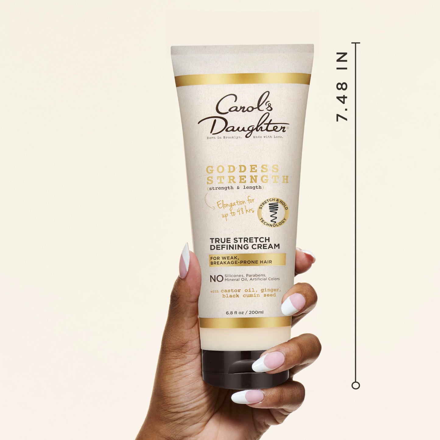 Carol's Daughter Goddess Strength True Stretch Defining Hair Cream For Waves, Coils and Curls, Curl Defining Cream with Castor Oil, 6.8 Fl Oz