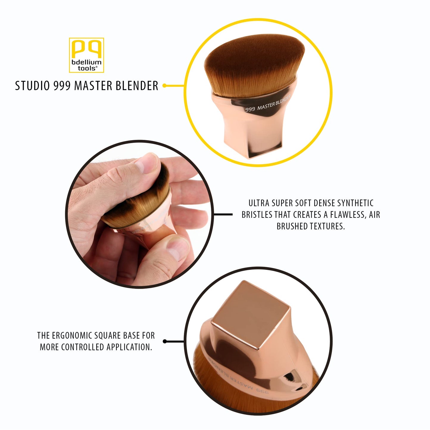 Bdellium Tools Professional Makeup Brush - Studio Series 999 Master Blender - With Soft Synthetic Fibers, For Smooth & Flawless Finish (Rose Gold
