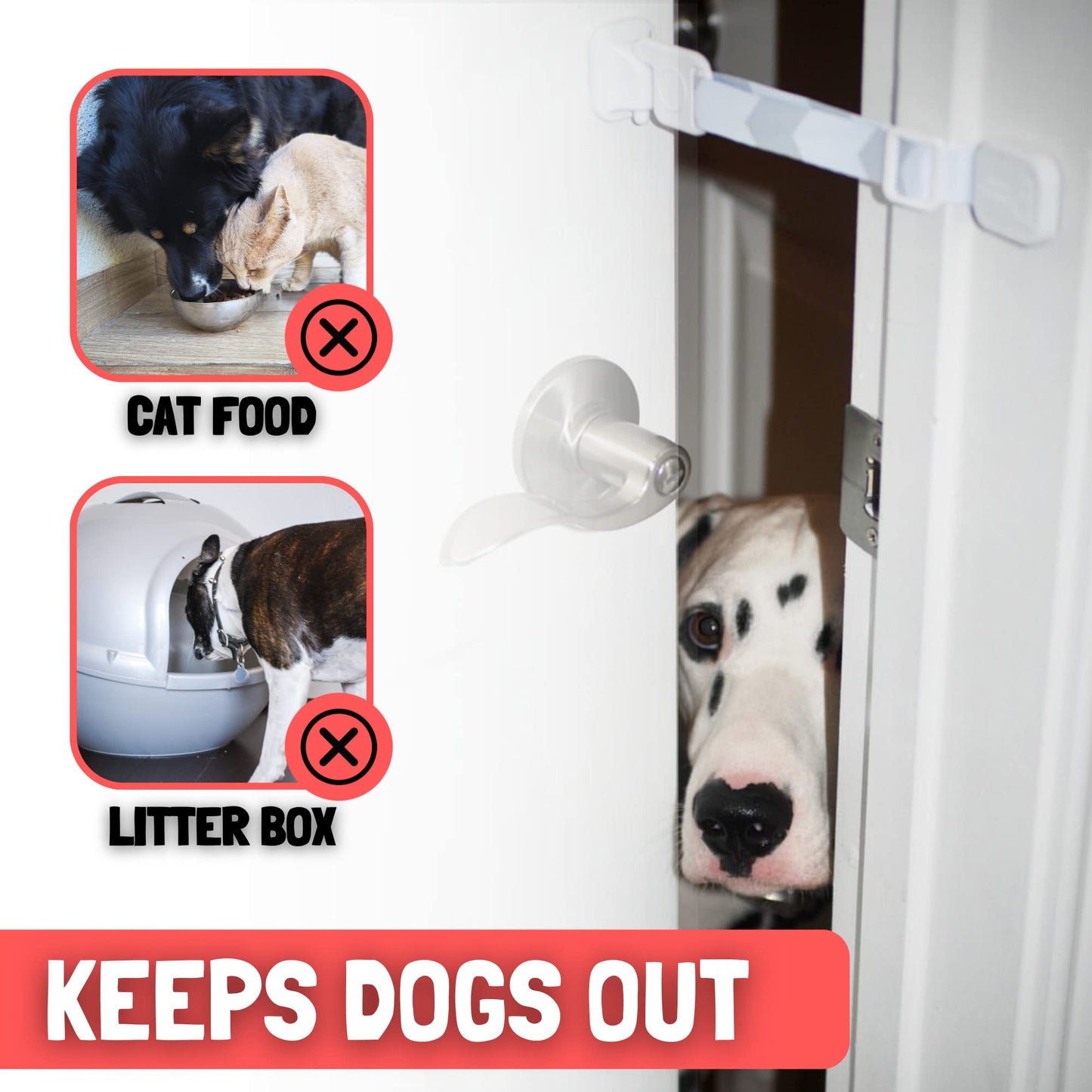 Door Buddy Adjustable Pet Door Latch – Grey Cat Door Strap, Dog-Proof Litter Box & Feeding Area Access, Fits Most Interior Doors