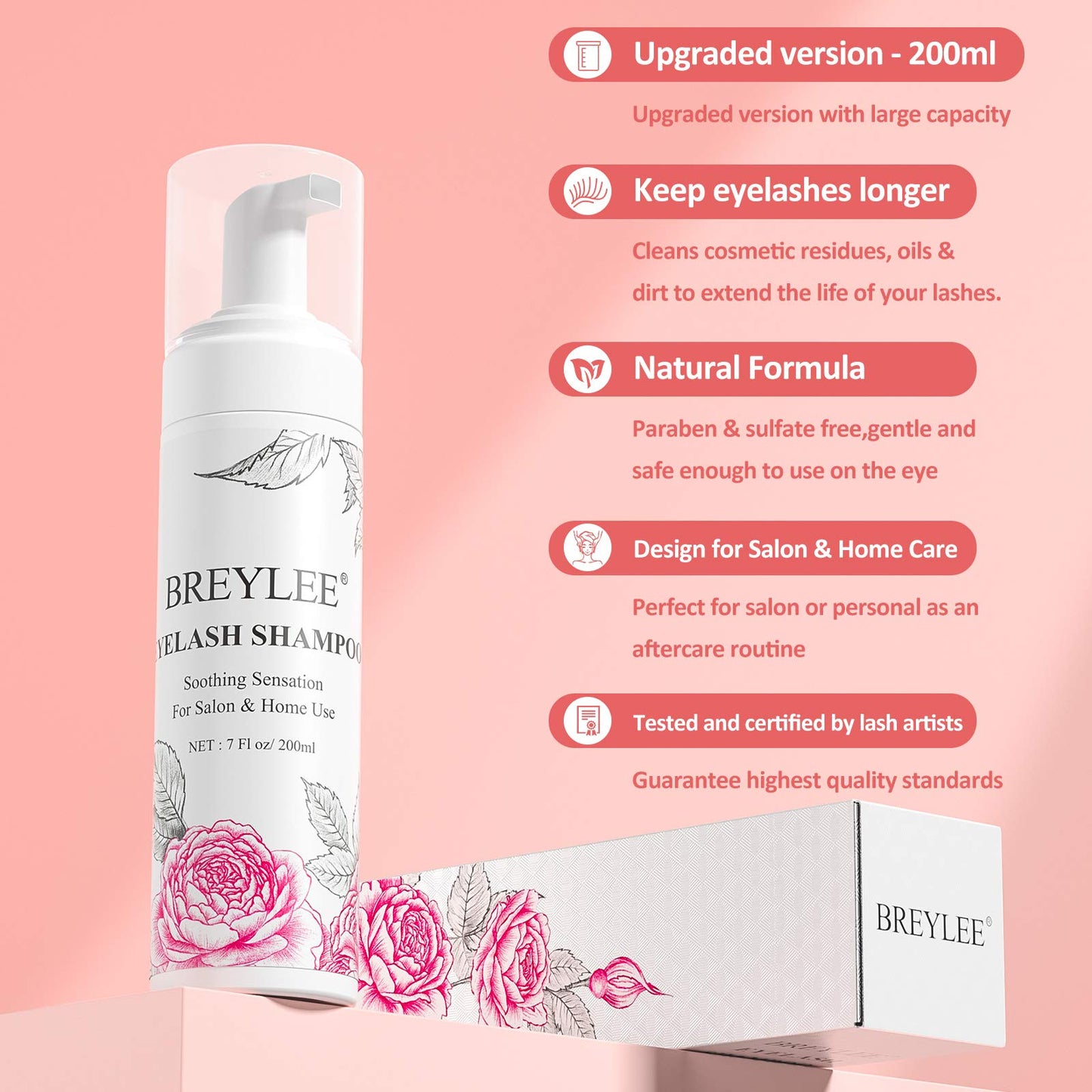 Eyelash Extension Cleanser, BREYLEEEyelash Extension Shampoo Eyelash Extension Foam & Brushes Eyelid Cleanser for Makeup Remover Paraben & Sulfate Beauty and Personal Care BREYLEE