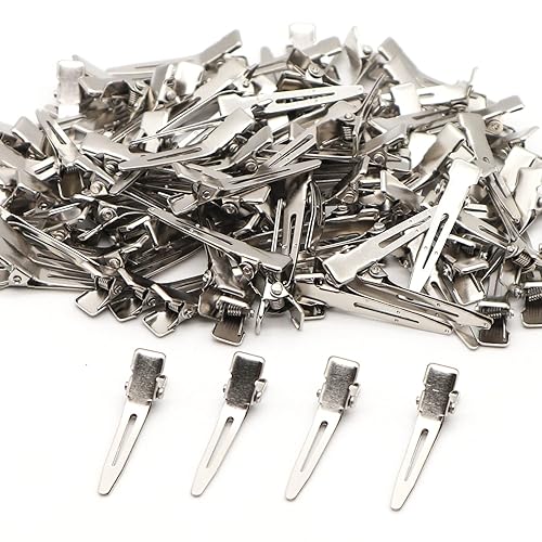 100pcs 4.5cm Single Prong Curl Clips - Silver Metal Alligator Hair Pins for Hair Extension