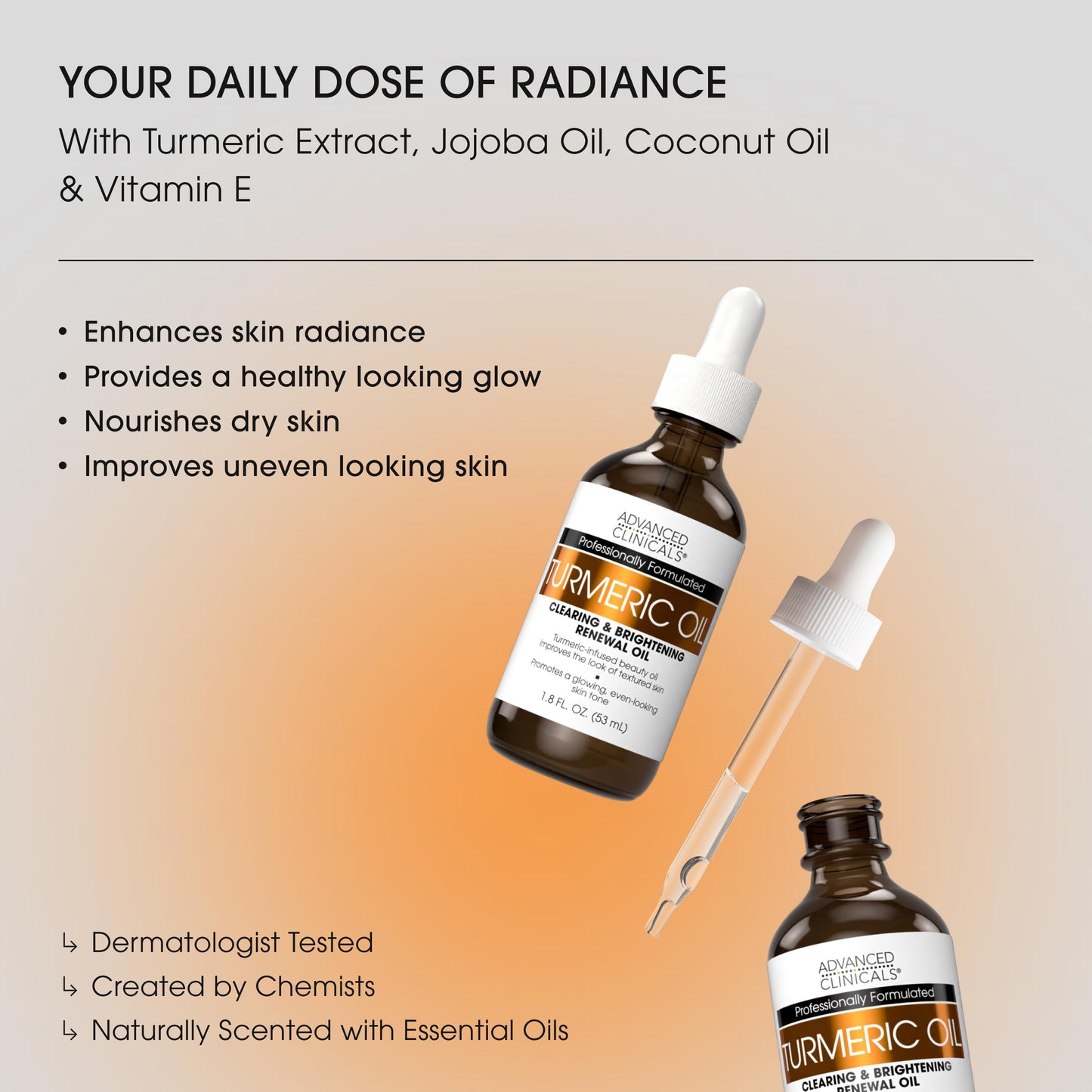Advanced Clinicals Turmeric Oil Serum For Face | Facial Skin Care Serum With Jojoba + Coconut Oil To Improve Appearance Of Dark Spots & Uneven Skin
