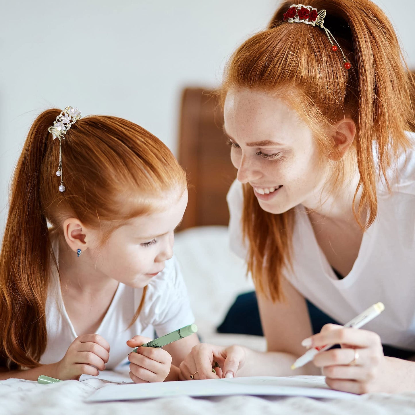 HINZIC 2pcs High Ponytail Hair Claw Clips, 2inch Rose Crystal Rhinestone Hair Clips Vintage Barrettes Cuff Chinese Hair Accessories for Thick Long