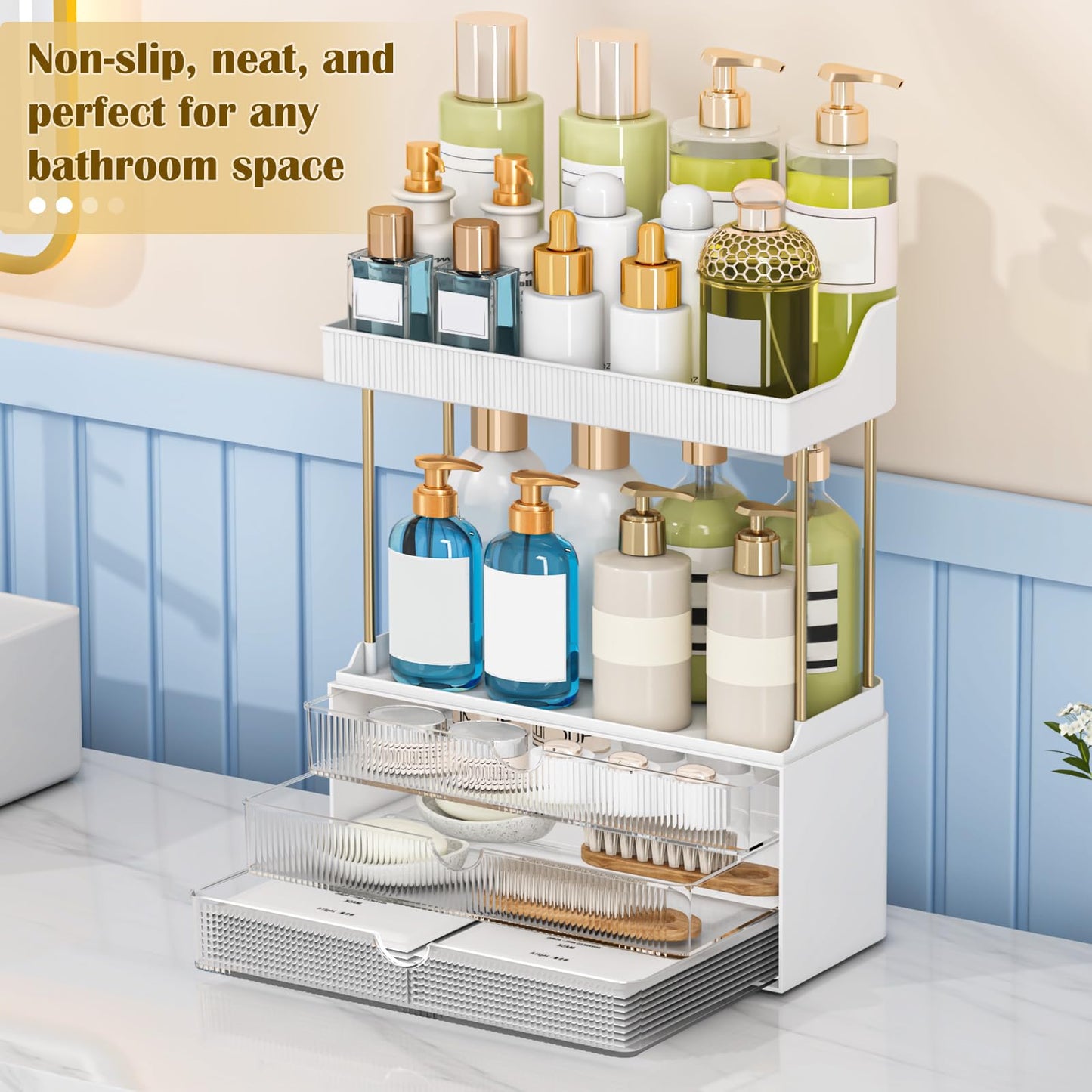 caktraie 2 Pack Bathroom Counter Organizer - 3 Drawers Makeup Organizer, Cosmetic Storage Drawer for Dresser Countertop and Bathroom Vanity for Large Beauty and Personal Care caktraie
