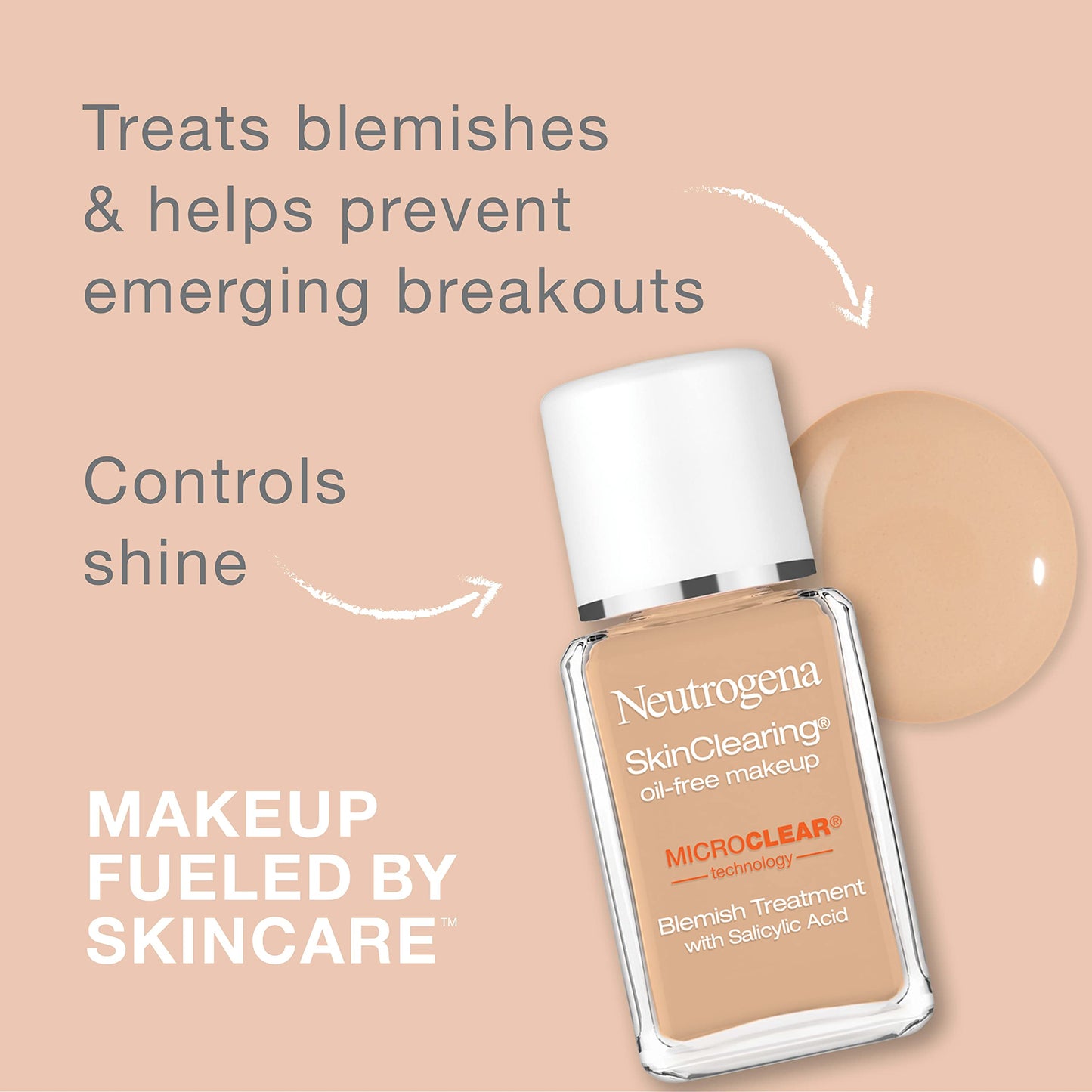 Neutrogena SkinClearing Oil-Free Acne and Blemish Fighting Liquid Foundation with.5% Salicylic Acid Acne Medicine, Shine Controlling Makeup for Acne