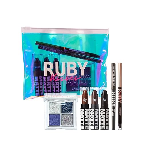 Ruby Kisses Limited Edition Bold Makeup Kit - 3 Mattest Matte Lipsticks, Glitter Gem Palette, Waterproof Eyeliner, Auto Lip Liner & Holographic Pouch