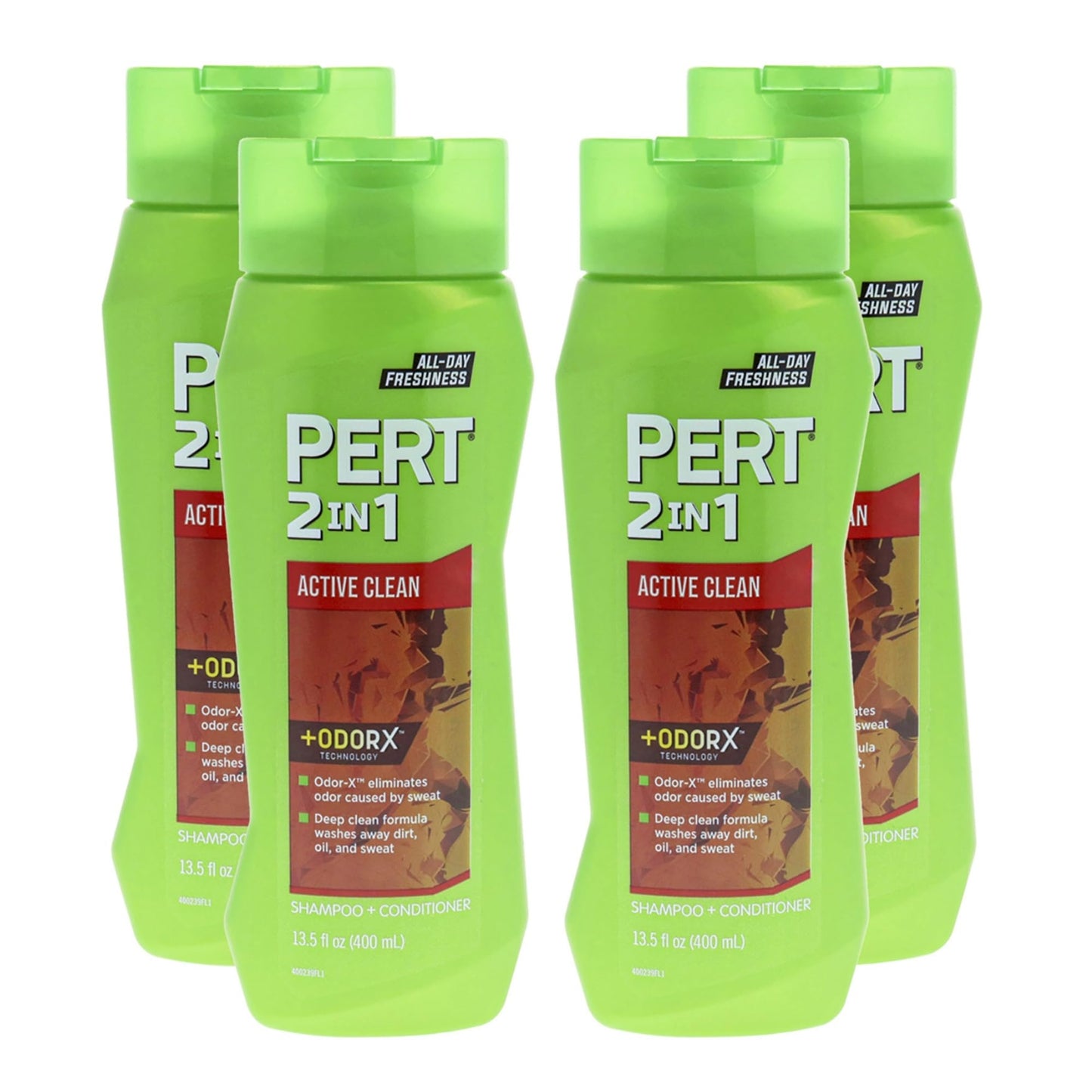 PERT 2 in 1 Active Clean Shampoo and Conditioner - Deep Clean with Odor Elimination Technology - Leaves Hair Manageable and Fresh All Day - 4 pc