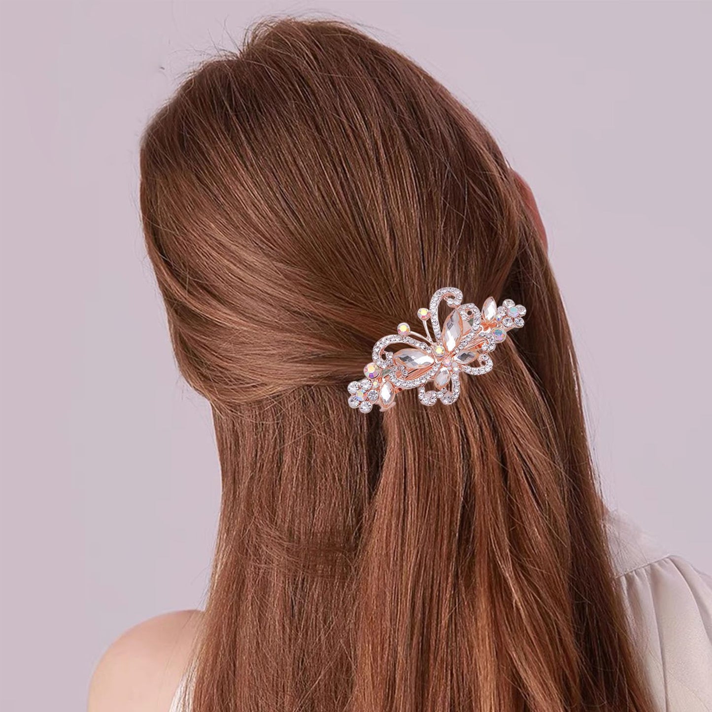 4 PCS Hair Clips for Women Ladies, Butterfly Design Crystal Rhinestones French Barrettes Spring Hair Barrettes Clip, Women Fashion Ponytail Holders