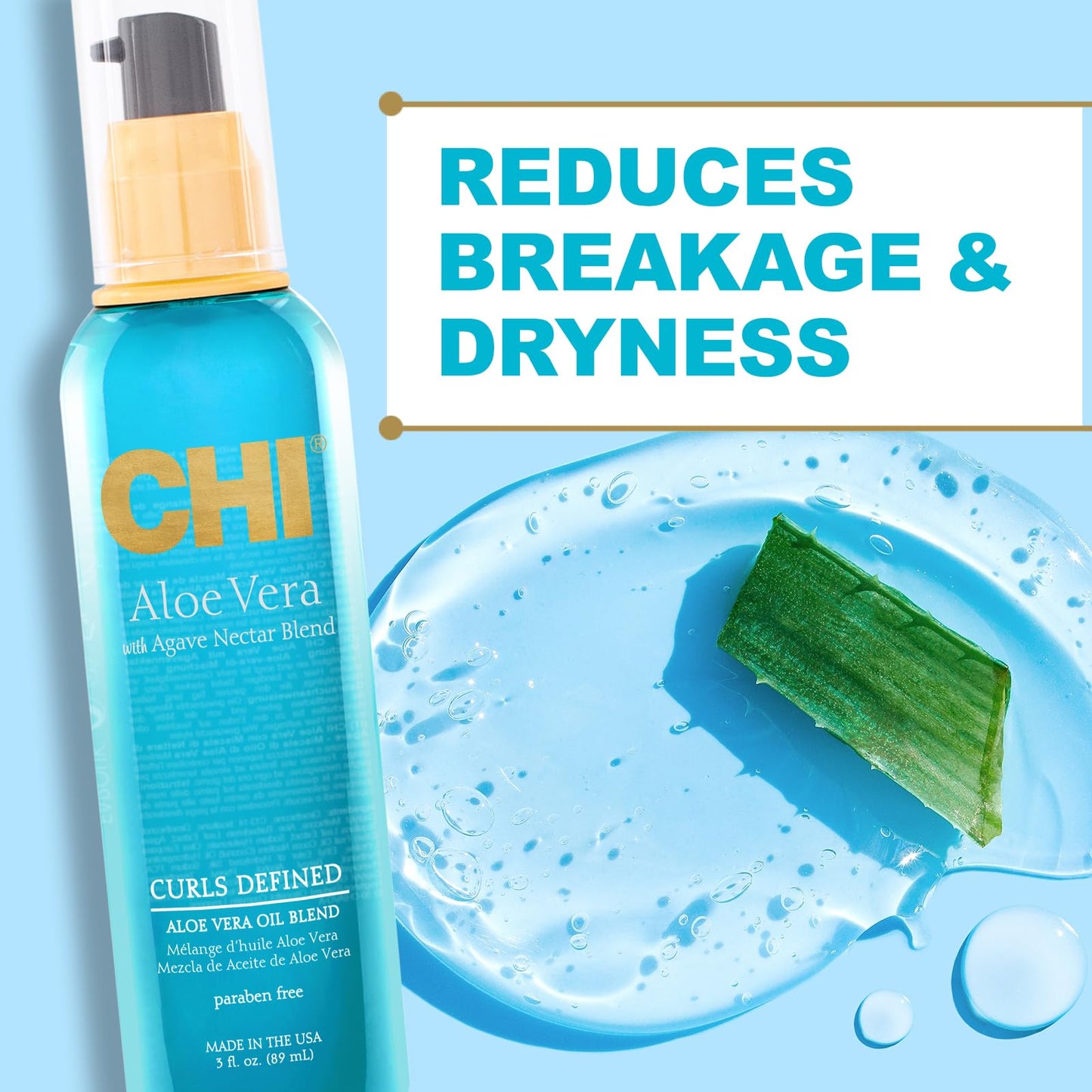 CHI Aloe Vera Oil, Add Strength, Shine & Moisture To Weak Hair, For Curly Hair Types, Sulfate, Paraben, & Cruelty-Free, 3 Oz.