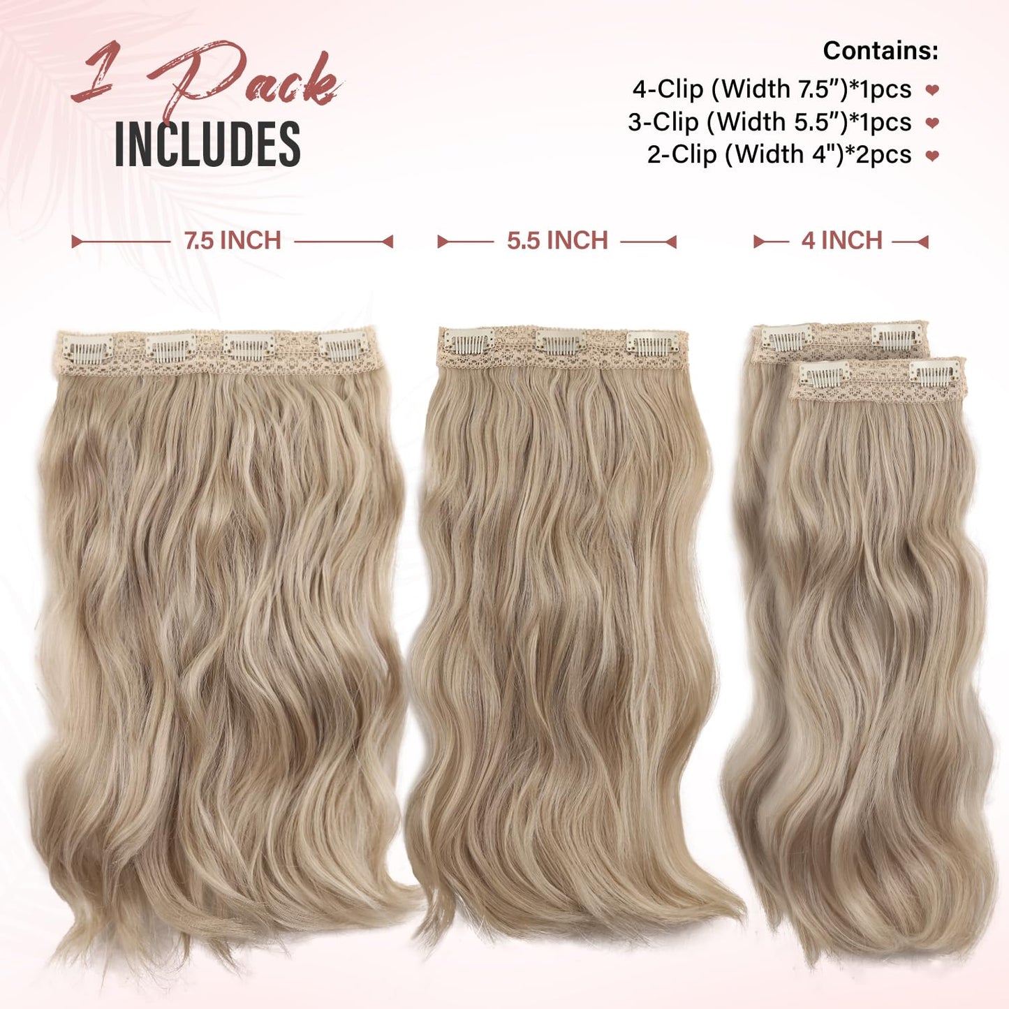 Ash Blonde Hair Extensions - 14 Inch Wavy Synthetic Clip in Hair Extensions For Women And Girls (Color: Ash Blonde Mix Beige Blonde) Beauty and Personal Care ZQIAN BEAUTY