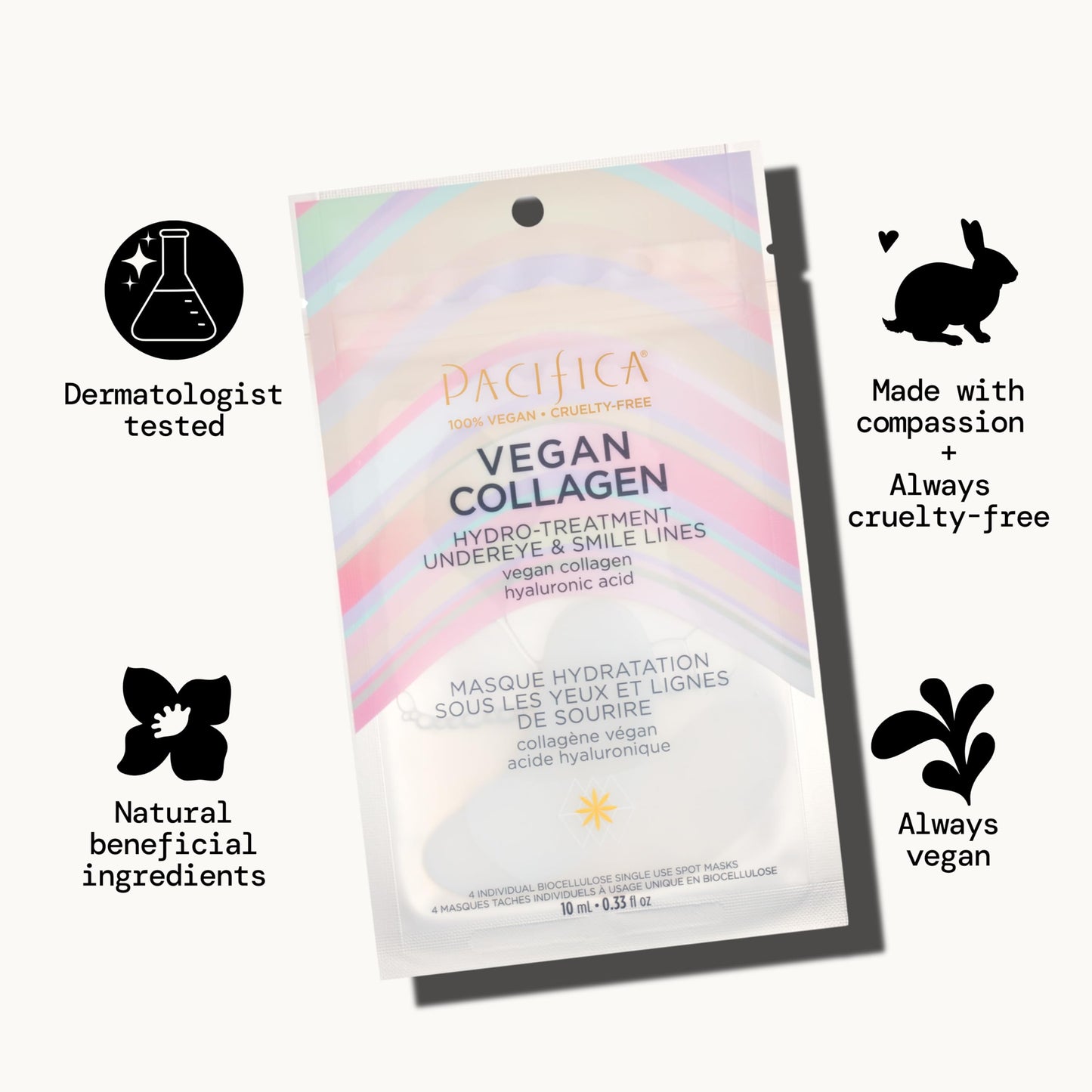 Pacifica Undereye & Smile Mask Set - Vegan Collagen Hydro Treatment with Hyaluronic Acid, Hydrating for Dark Circles, Dry & Combination Skin, Vegan