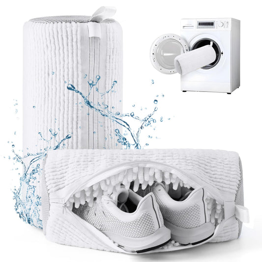 Shoe Laundry Bag 2-Pack – Side Zipper Washing Machine Bags for Sneakers, Reusable Shoe Cleaner for All Sizes – White