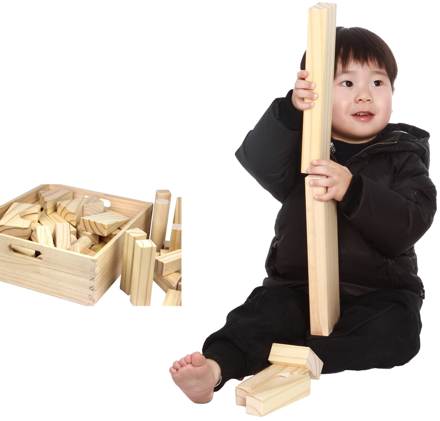 Standard Unit Building Blocks for Toddlers with Storage Tray (64 Pcs) Sanded Wood Blocks for Children, Original STEAM, and STEM Learning, Classic Wooden Toys for Kids Parties and Classrooms