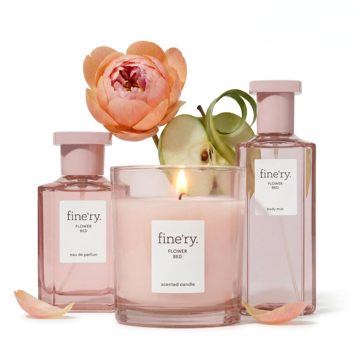 Fine'ry Flower Bed Deluxe Fragrance Gift Set | Eau De Parfum, Candle & Body Mist | Floral & Sweet Notes Of Lush Peony & Green Apple | Luxury Body Beauty & Personal Care Fine'ry