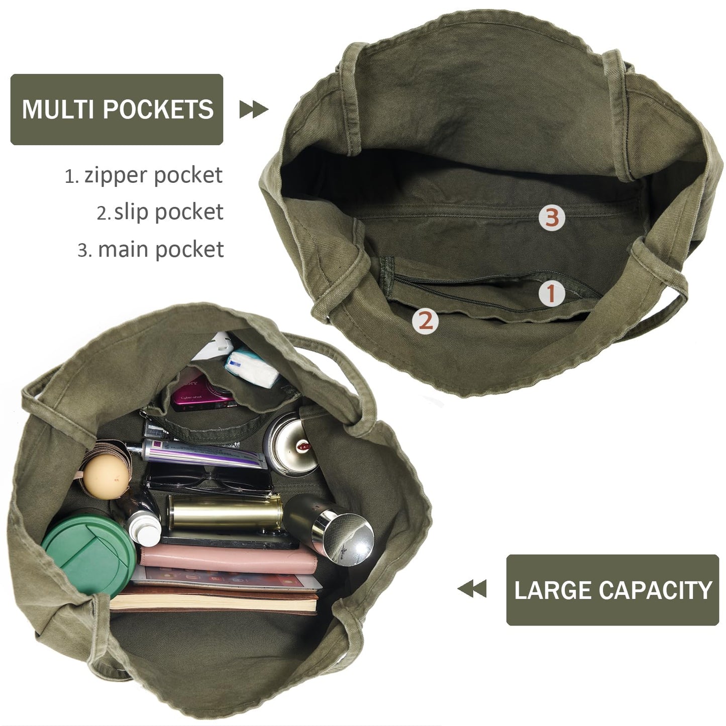 YAVCOOL Canvas Tote Bag for Women Large Hobo Shoulder Bag for Work Travel Casual Message Bag Tote Purse handbags