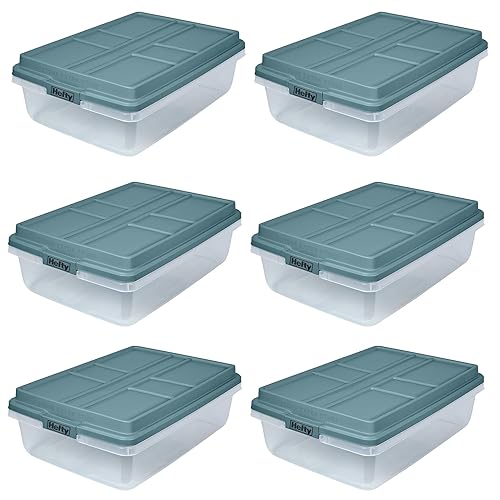 Hefty HI-RISE 40 Qt Stackable Storage Bins with Lids - 6 Pack Clear Plastic Under Bed Storage Containers, Shoe Organizer Boxes with XL Lid-Locking…