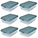 Hefty HI-RISE 40 Qt Stackable Storage Bins with Lids - 6 Pack Clear Plastic Under Bed Storage Containers, Shoe Organizer Boxes with XL Lid-Locking…