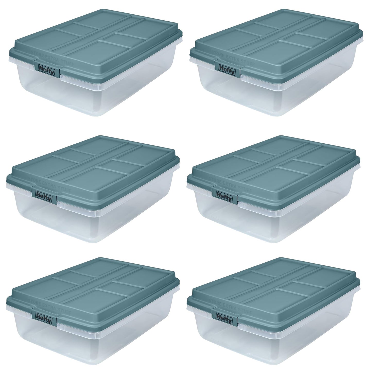 Hefty HI-RISE 40 Qt Stackable Storage Bins with Lids - 6 Pack Clear Plastic Under Bed Storage Containers, Shoe Organizer Boxes with XL Lid-Locking…