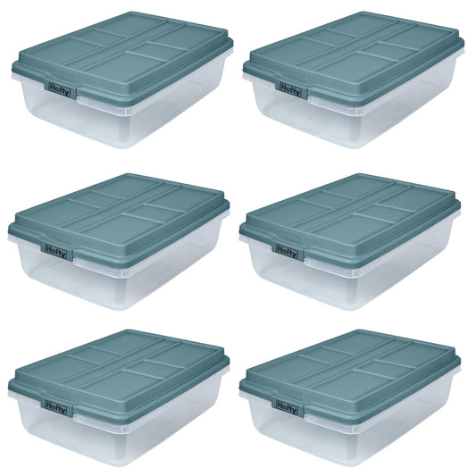 Hefty HI-RISE 40 Qt Stackable Storage Bins with Lids - 6 Pack Clear Plastic Under Bed Storage Containers, Shoe Organizer Boxes with XL Lid-Locking…